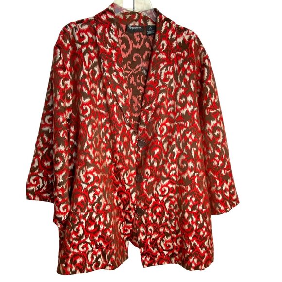 Maggie Barnes Womens Red & Brown Abstract Print Long Line  Jacket Size 3X - Picture 1 of 12